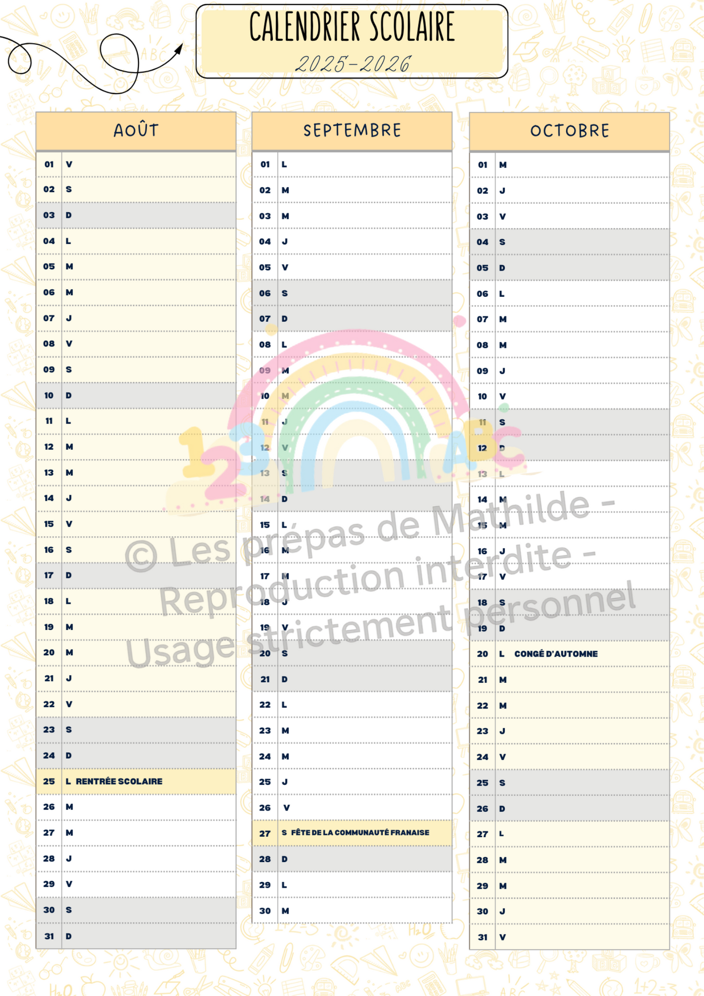 L’Agenda de l’Enseignant 2025-2026: Maternelle | Primaire Farde à anneaux