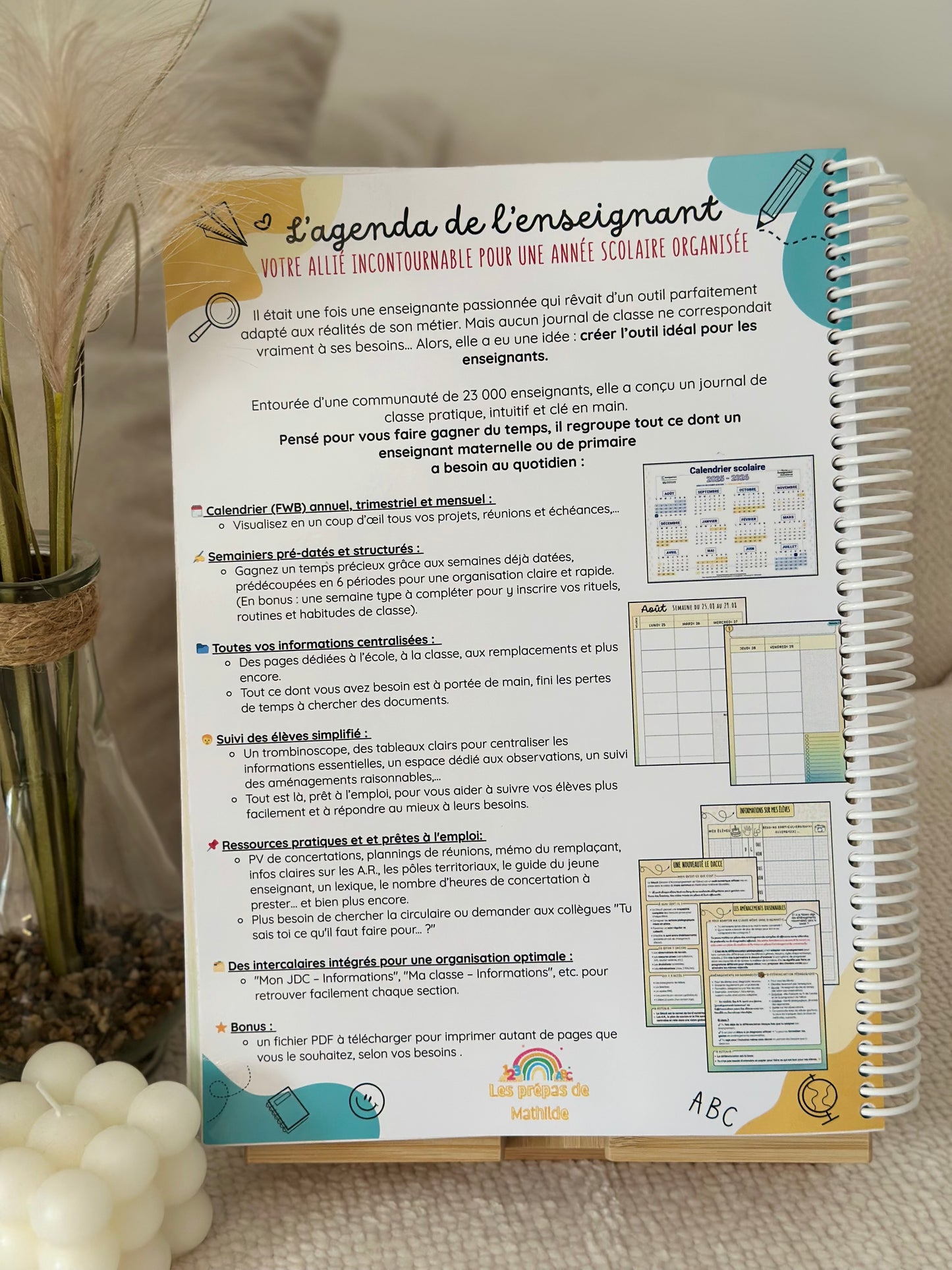 Agenda de l’Enseignant 2025-2026 : Maternelle | Primaire format relié