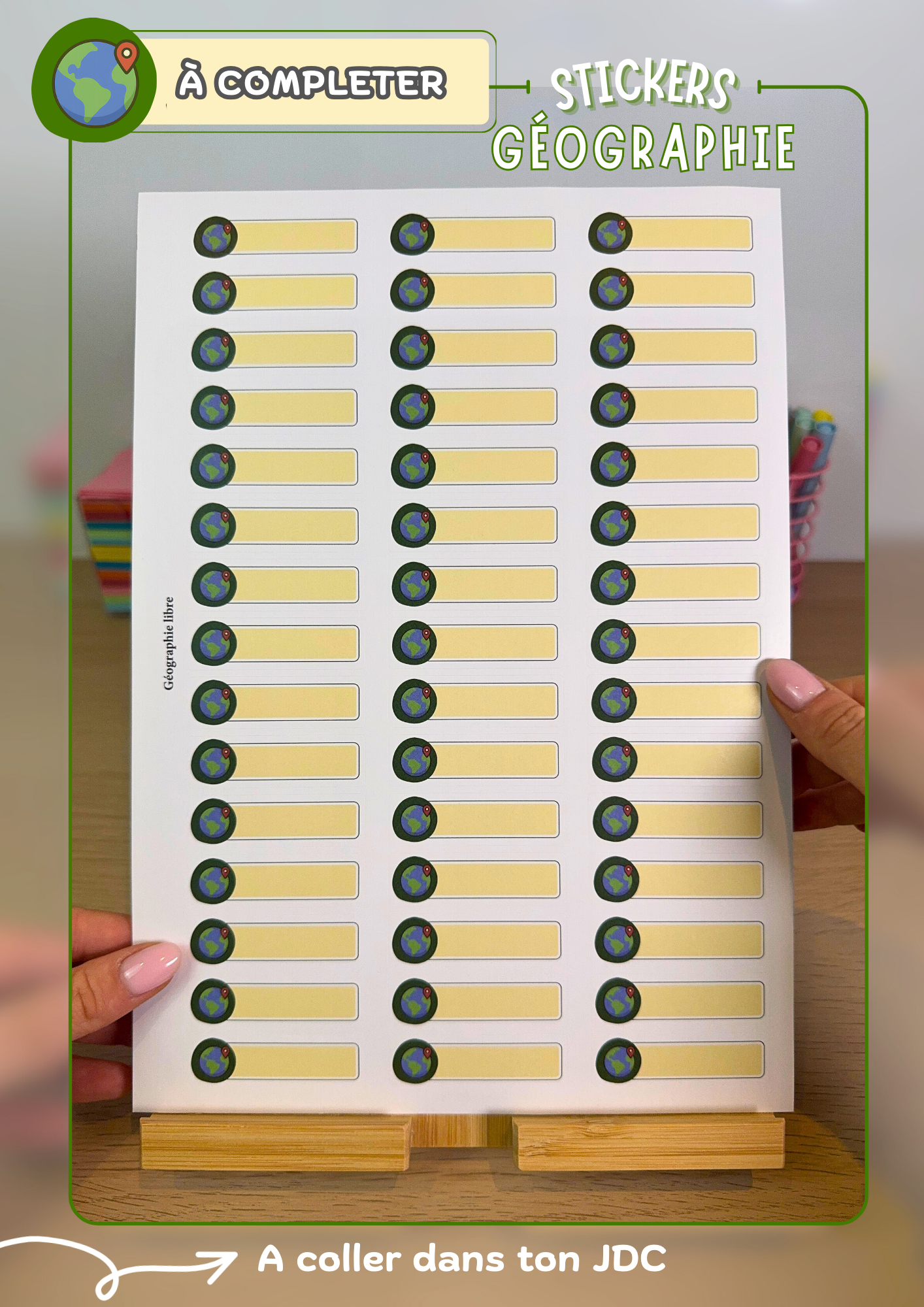 Planche de stickers PERSONNALISABLES "GEOGRAPHIE" (45 Stickers)