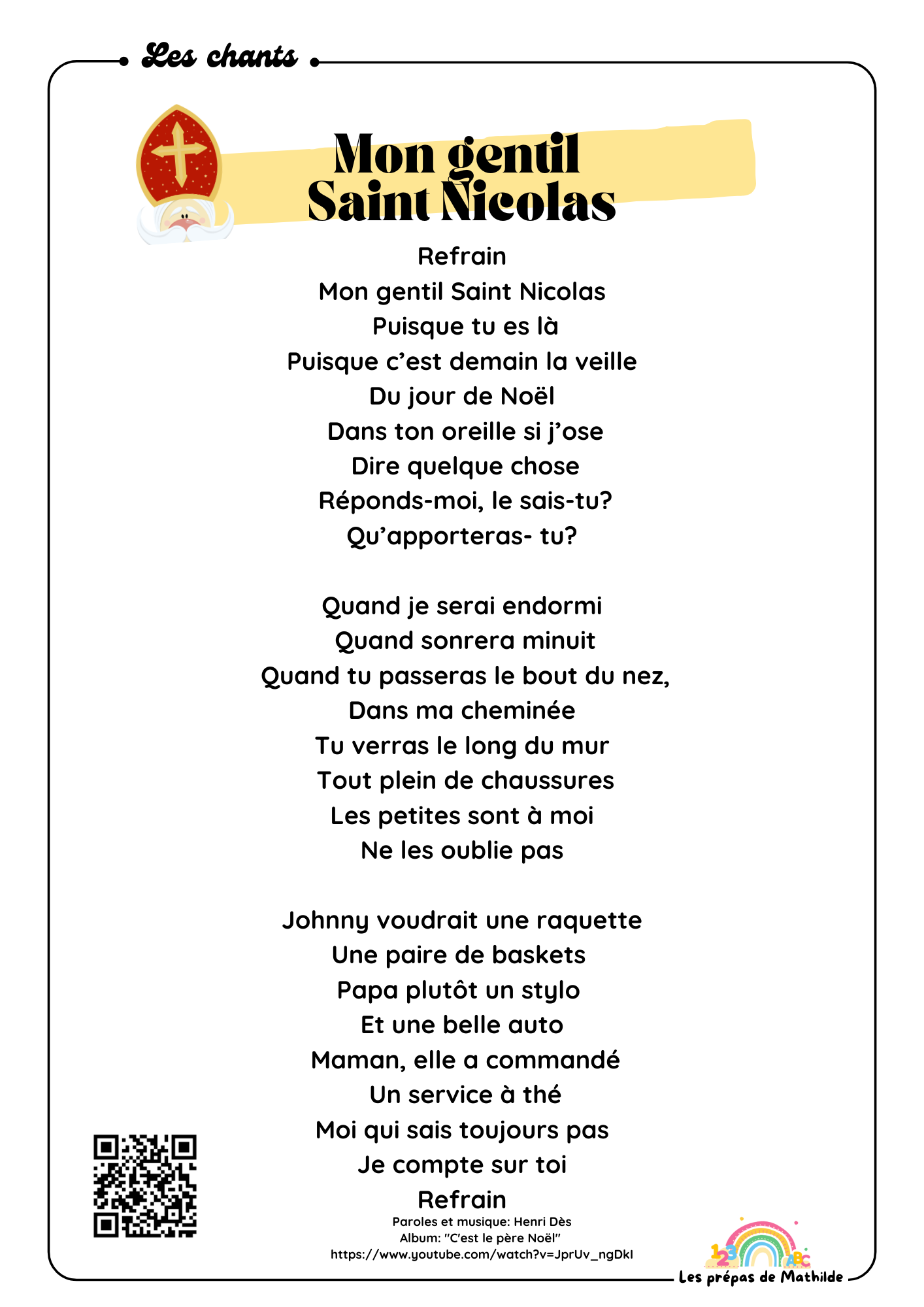 Les chants et comptines de Saint-Nicolas (plus de 200 pages)