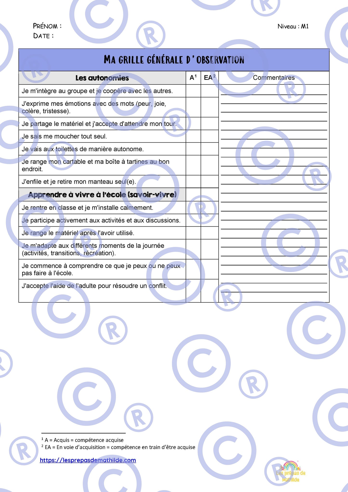 PACK : Les grilles d'observations