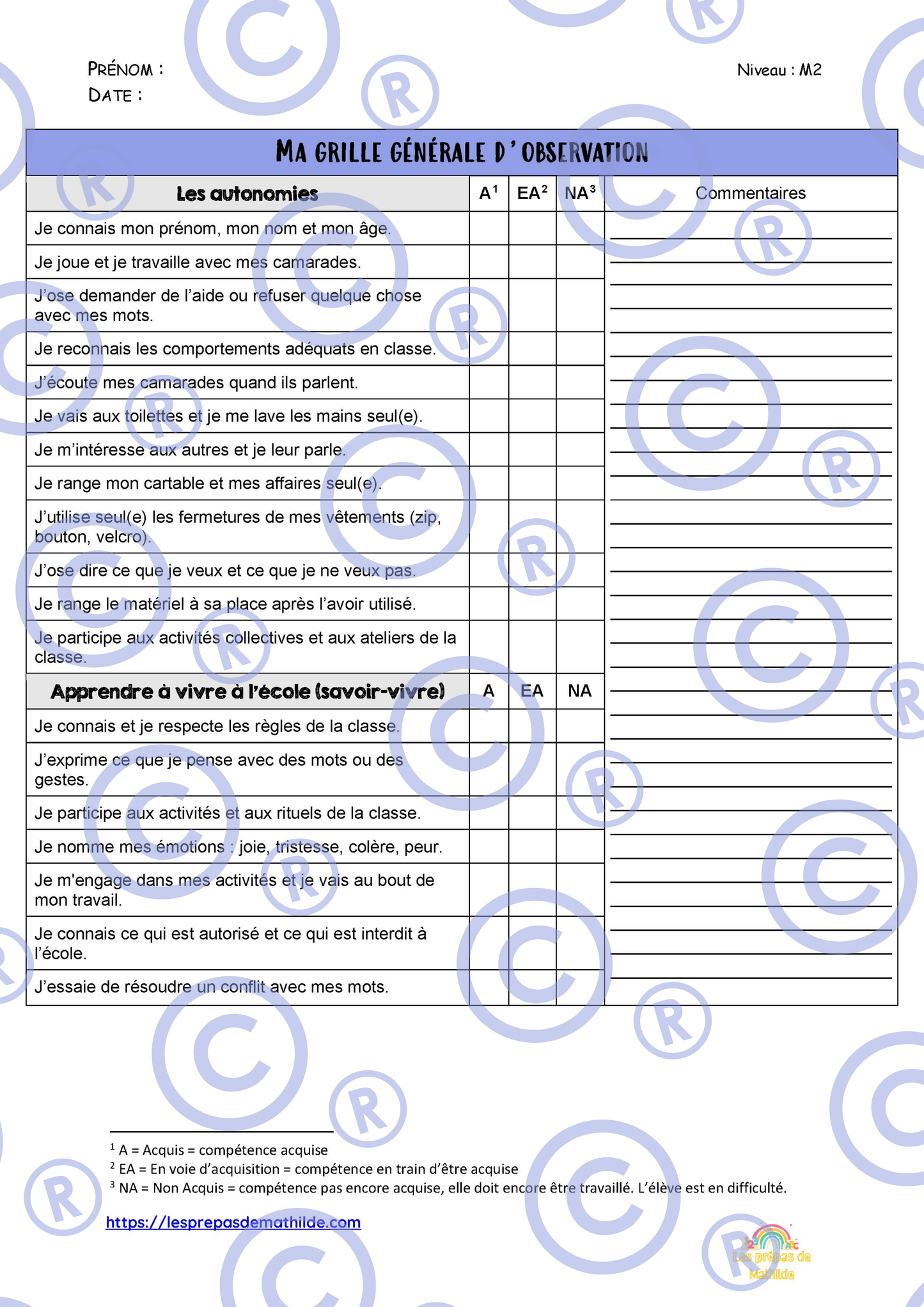 M2 : Les grilles d'observations