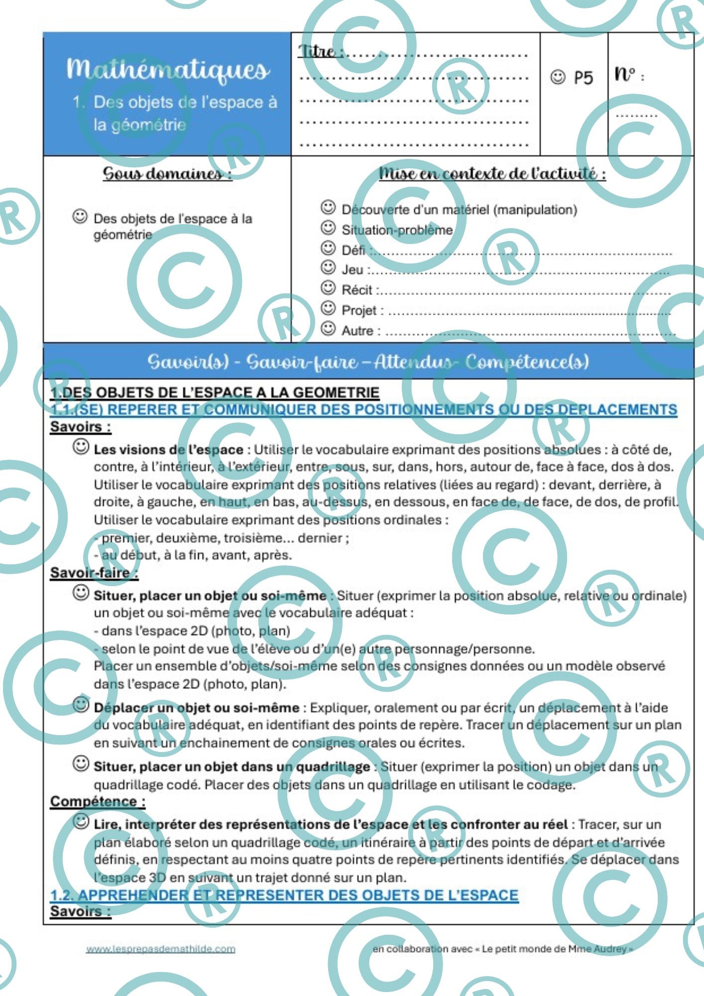 (P5) Fiches prépas personnalisables référentiel des compétences initiales PRIMAIRE WORD/PDF