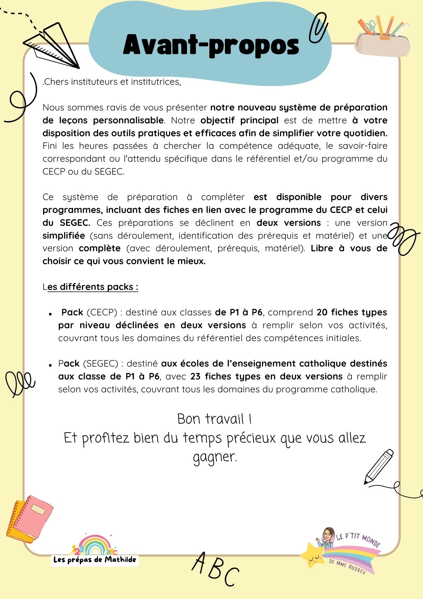 (P5) Fiches prépas personnalisables référentiel des compétences initiales PRIMAIRE WORD/PDF