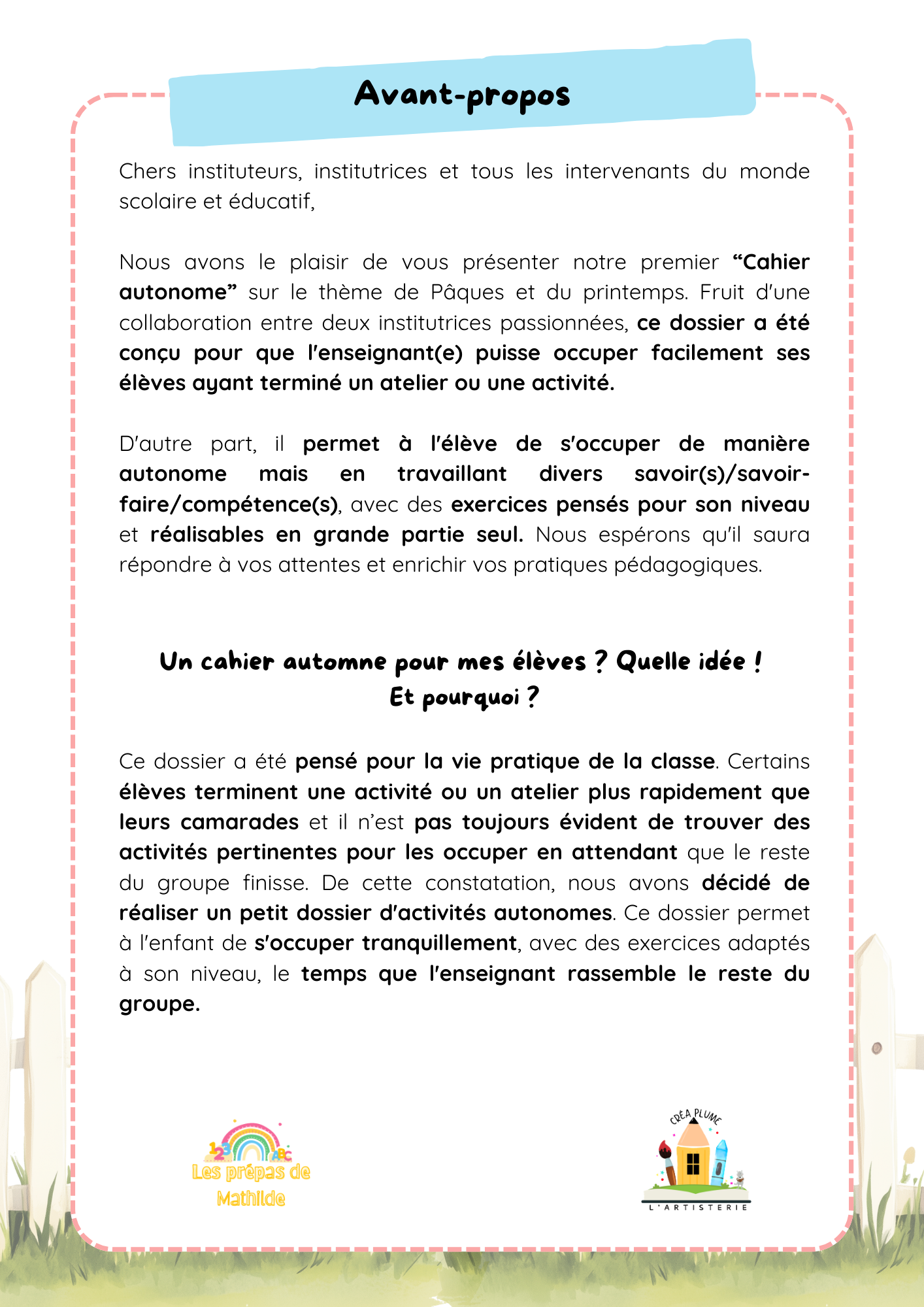 🐰 Cahiers autonomes – Pâques & Printemps | ACC · M1 · M2 · M3