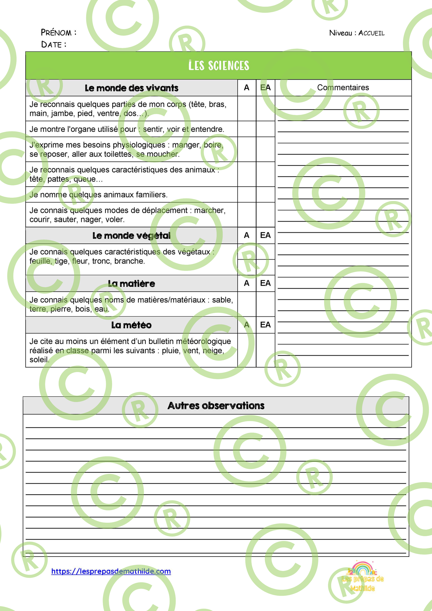 PACK : Les grilles d'observations
