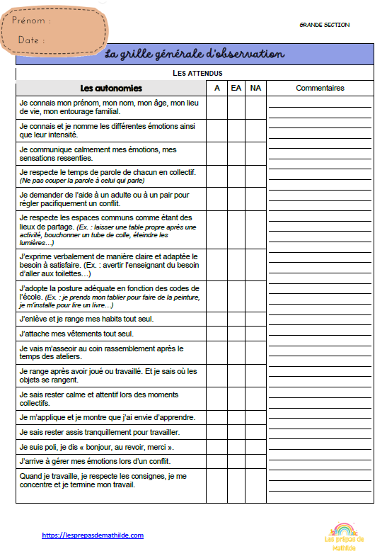 PACK : Les grilles d'observations