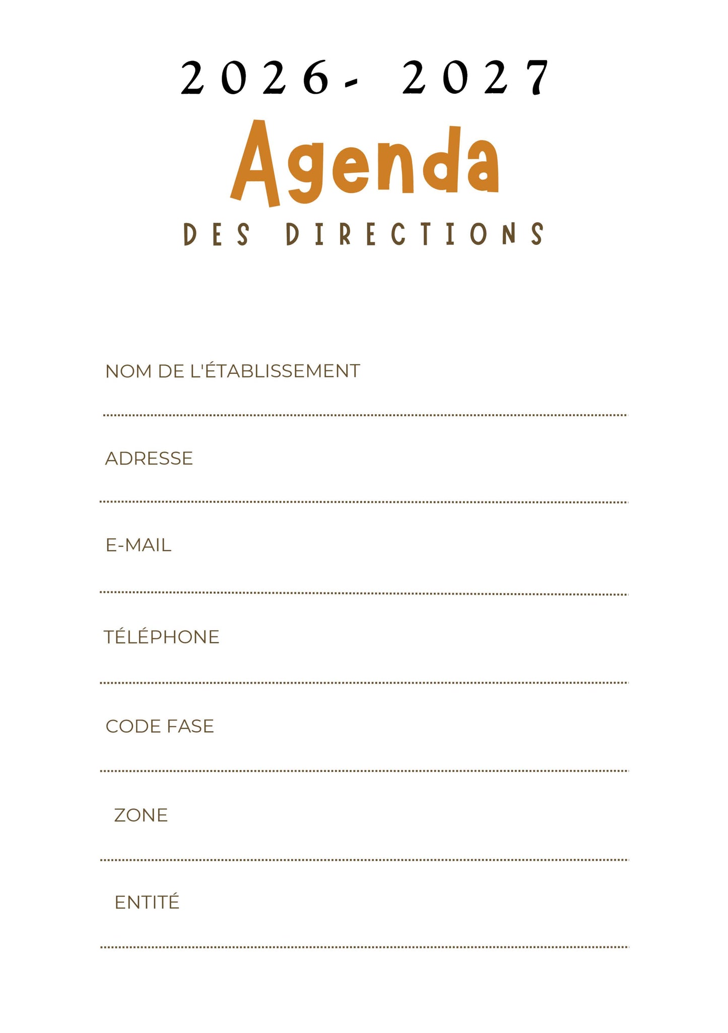 Agenda des Directions 2026/2027 - PDF