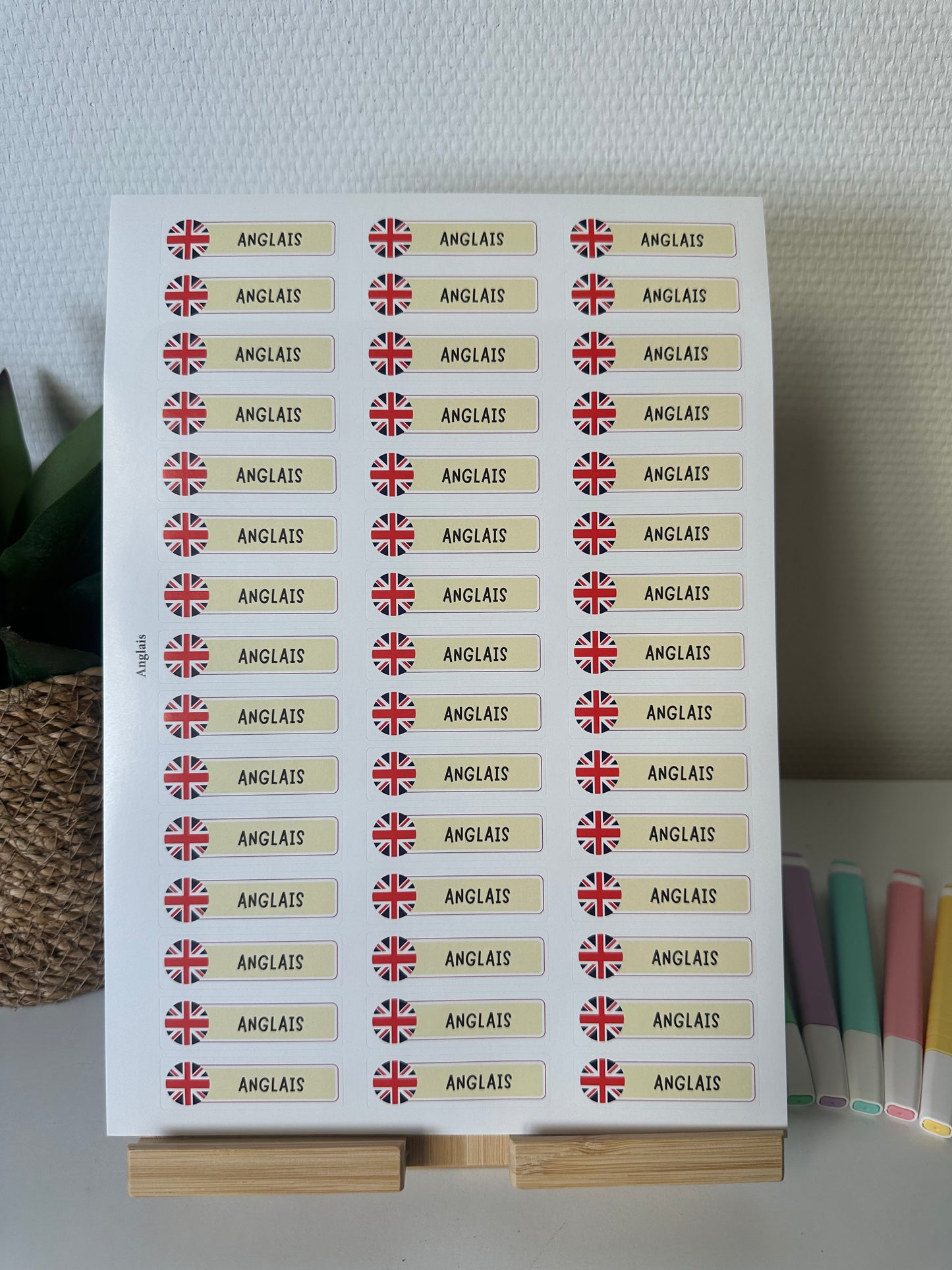 Planche de Stickers primaire – ANGLAIS (45 stickers)