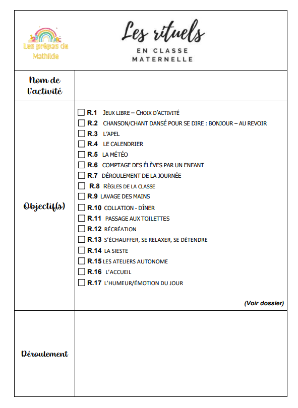 Préparation maternelle en lien avec le référentiel Belge: Les rituels