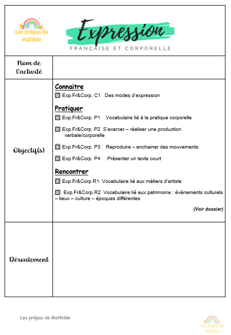 Préparations maternelle en lien avec le référentiel Belge: Pack Expression musicale/plastique/expression