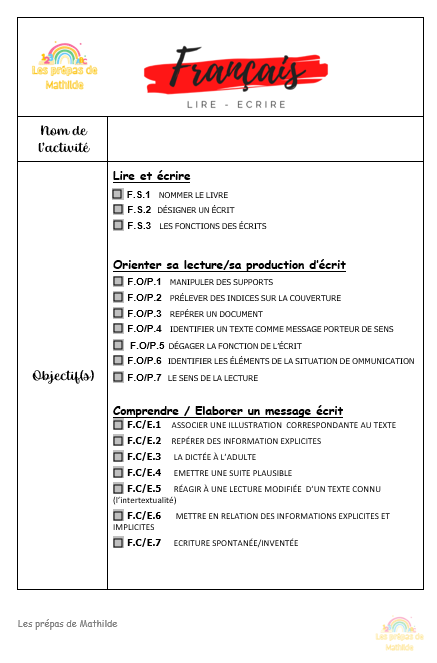 La prépa vierge : Lire Ecrire