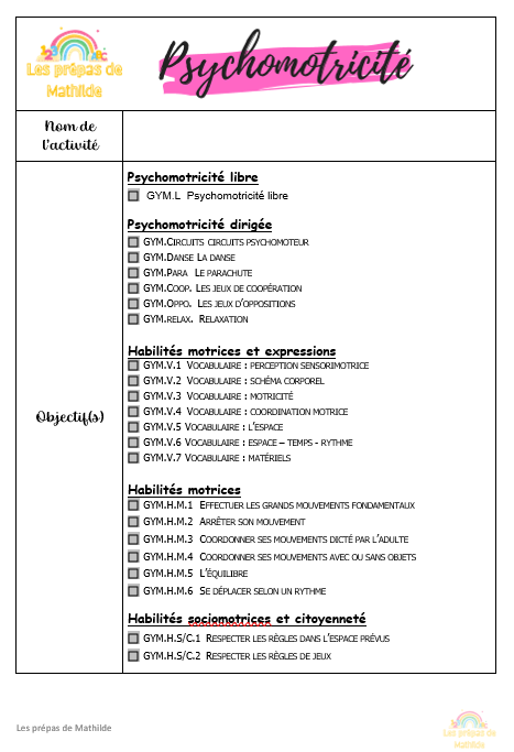 La prépa vierge : psychomotricité