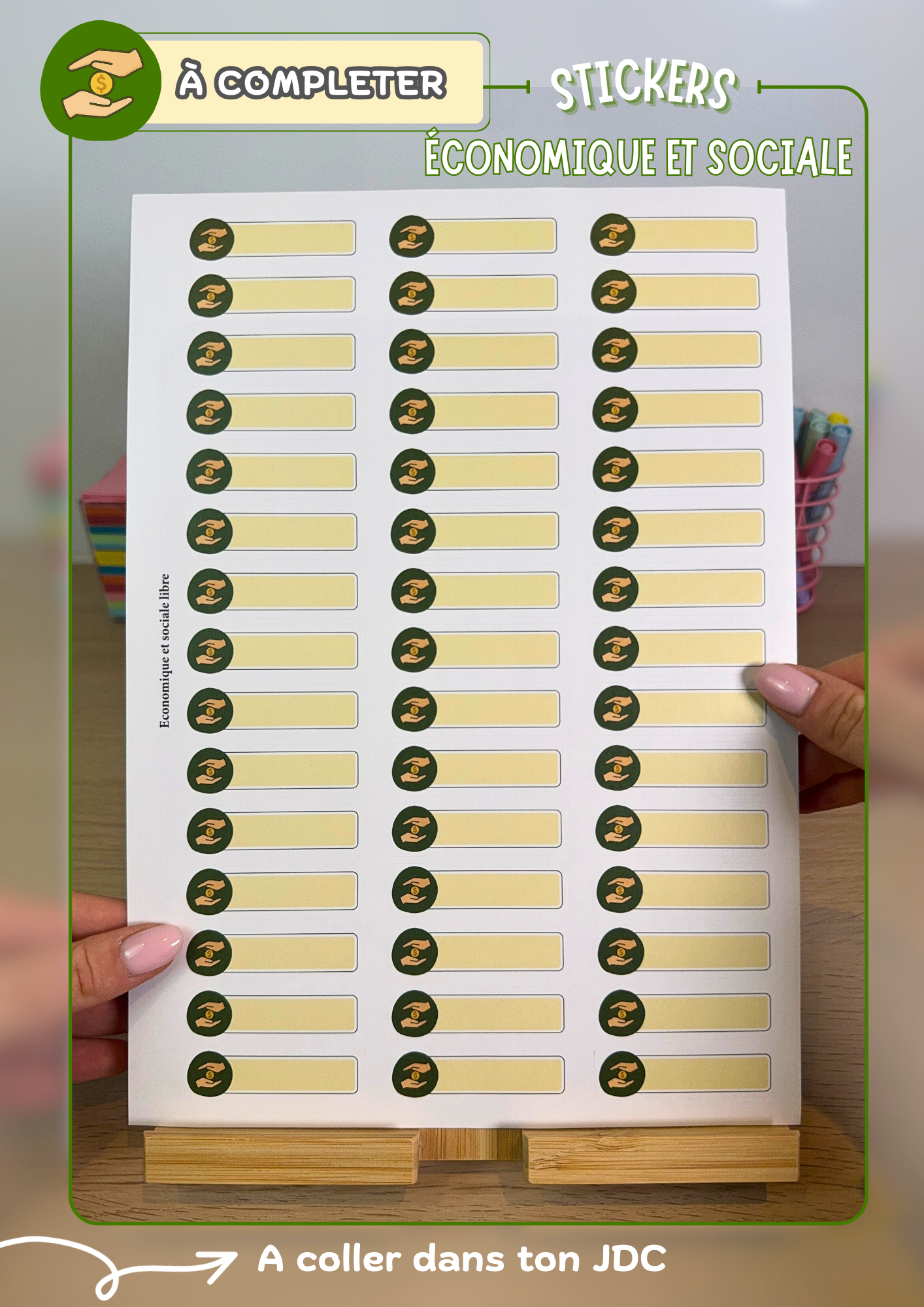 Planche de stickers PERSONNALISABLES "ECONOMIQUE ET SOCIALE" (45 Stickers)