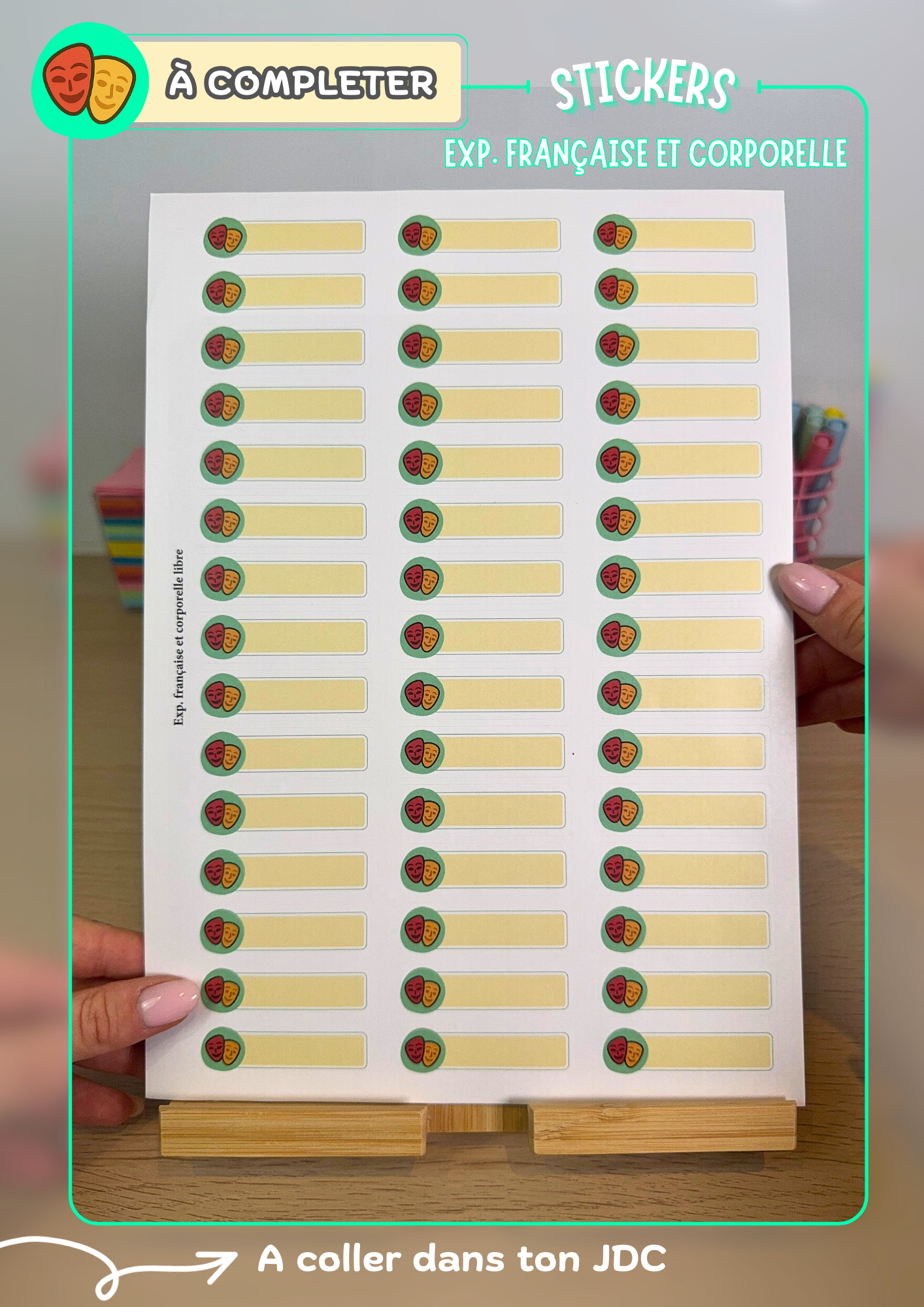 Planche de stickers PERSONNALISABLES "EXP. FRANÇAISE ET CORPORELLE" (45 Stickers)
