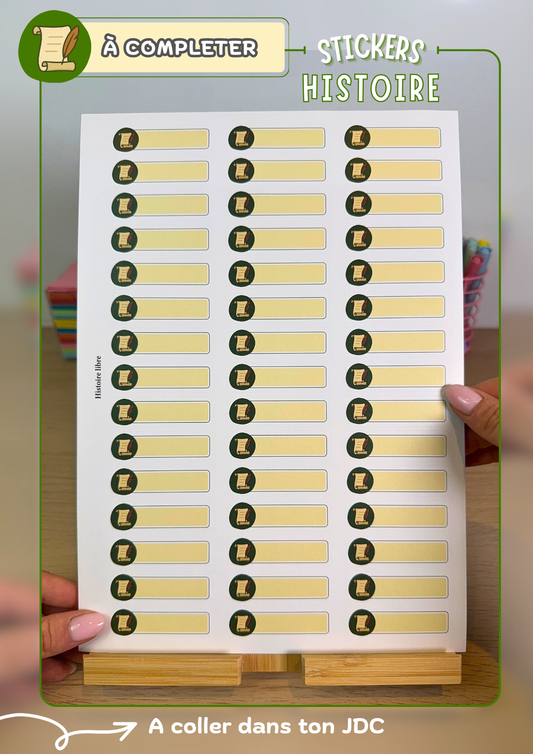Planche de stickers PERSONNALISABLES "HISTOIRE" (45 Stickers)