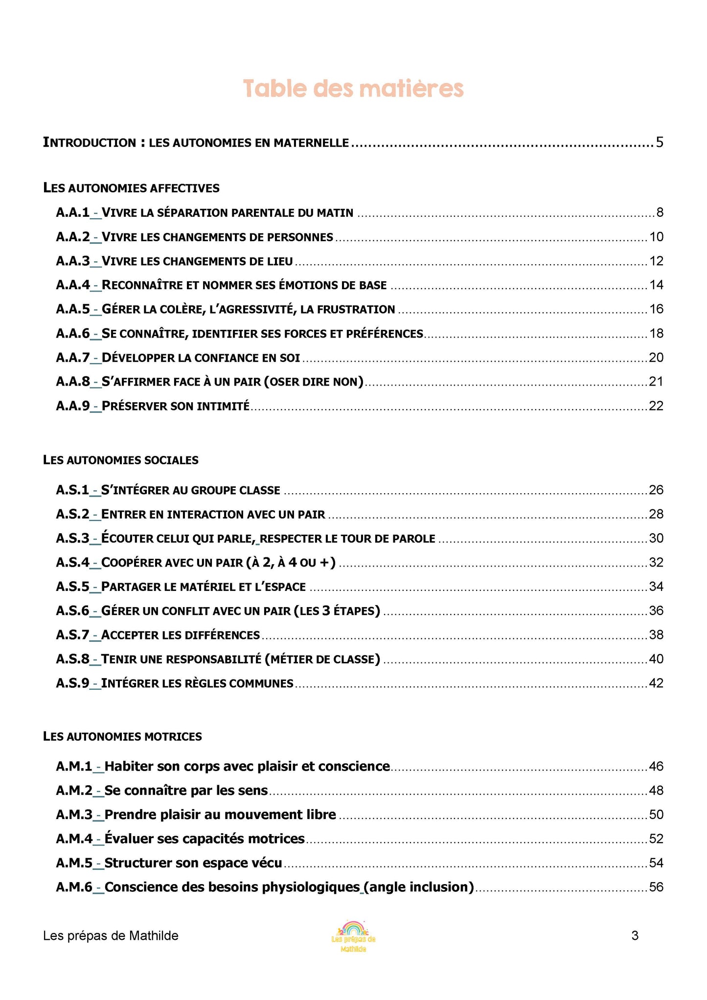 Les autonomies en maternelle (Prépas types)