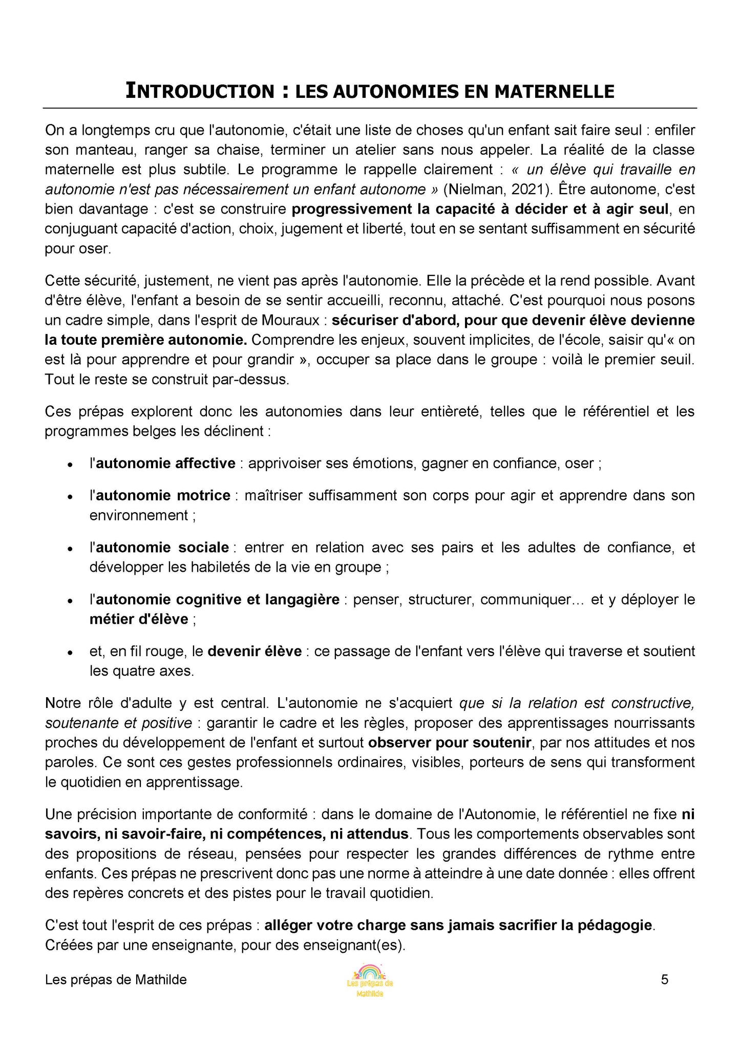 Les autonomies en maternelle (Prépas types)