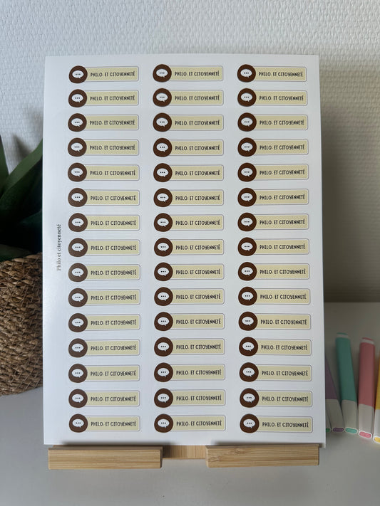 Planche de Stickers primaire – PHILOSOPHIE ET CITOYENNETÉ (45 stickers)