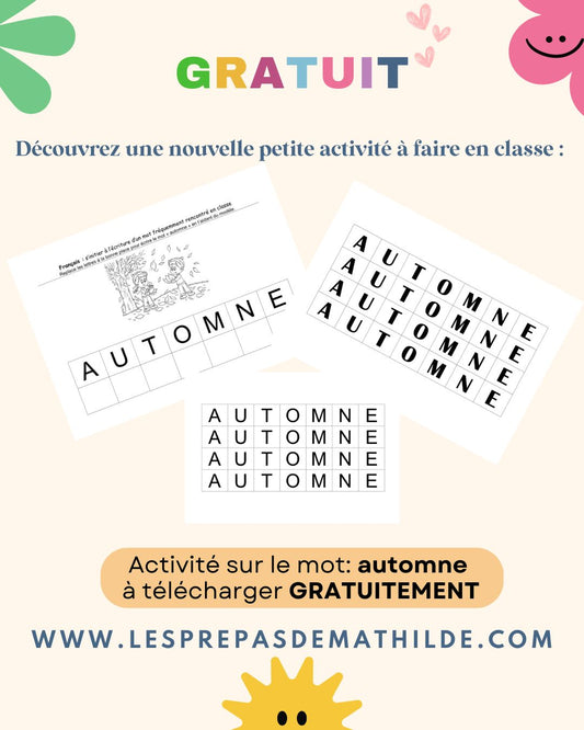 Activité gratuite : Découvrez une nouvelle petite activité sur le mot de l'automne