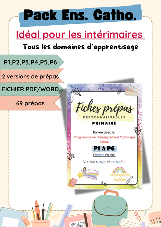 PACK Fiches prépas personnalisables PRIMAIRE - SEGEC WORD/PDF (P1/P6)