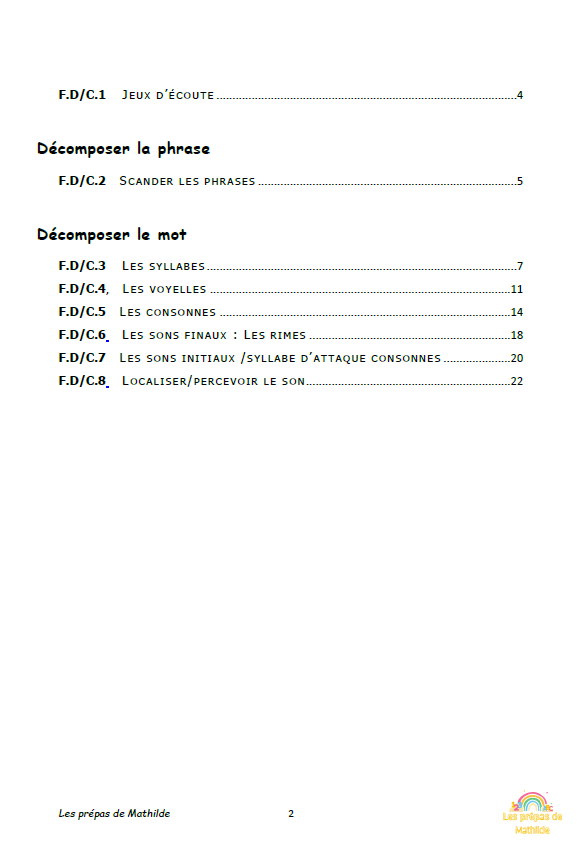 Préparation maternelle en lien avec le référentiel Belge: Français : La conscience phonologique