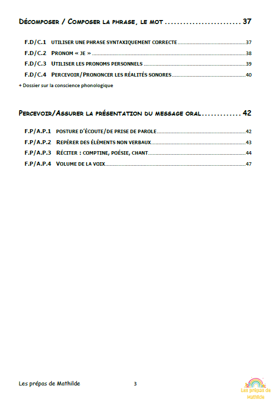 Préparation maternelle en lien avec le référentiel Belge: Français : Ecouter/Parler